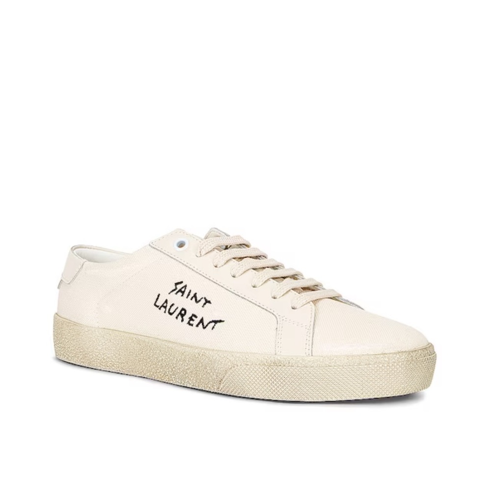 SAINT LAURENT COURT CLASSIC SL/06 EMBROIDERED SNEAKERS IN CANVAS AND LEATHER